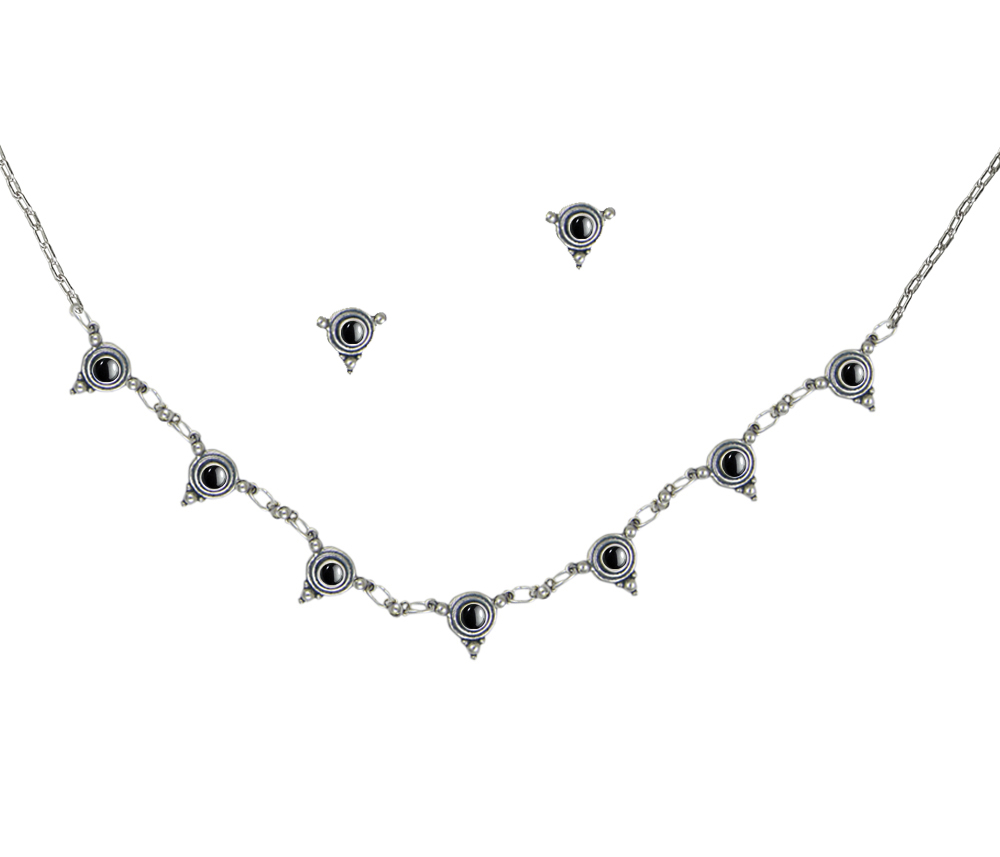 Sterling Silver Necklace Earrings Set With Hematite